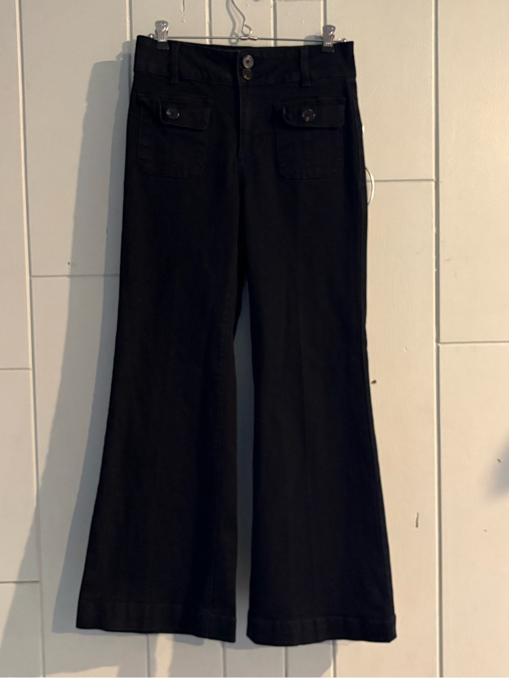 Tribal Black Flare Jeans Size 2 Petite High Rise Trouser Patch Pocket